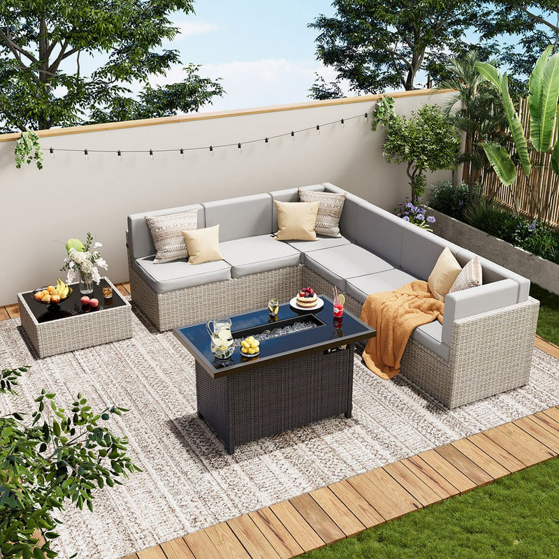 Pamapic Rattan Outdoor Sectional Couch Set  (7 Pieces)