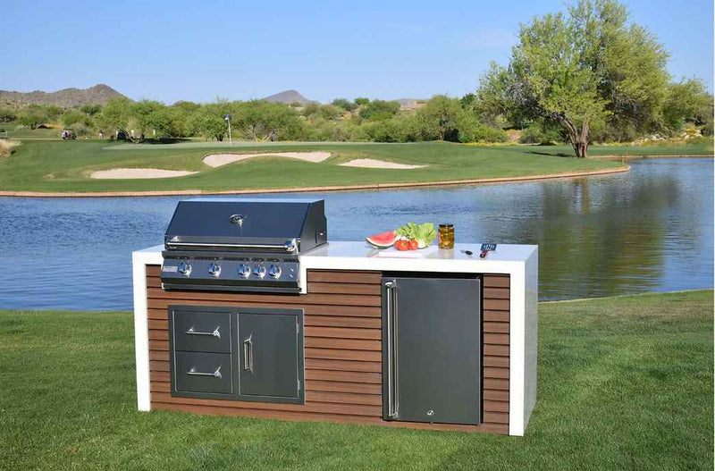 KoKoMo Outdoor Kitchen Island with Waterfall Edge – 32” Built-In Grill