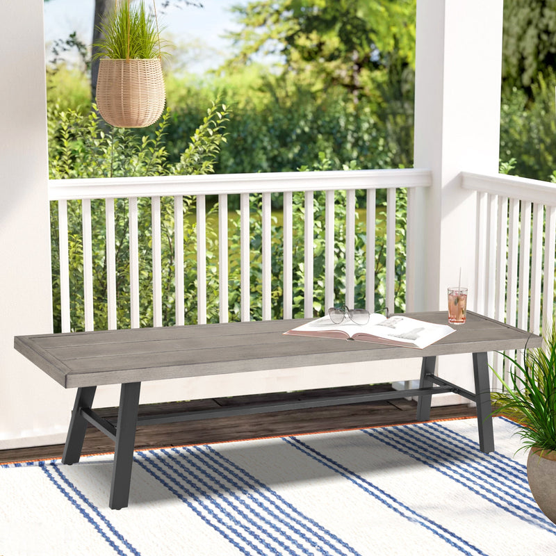 PEAKHOME Azur 3 Pieces Patio Dining Set Outdoor Aluminum Rectangular Dining Table and Steel Outdoor Bench
