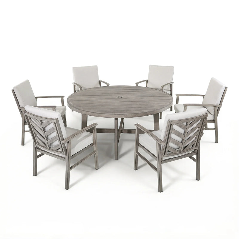 Amario 6 Person Aluminum Patio Round Dining Set With Sunbrella® Cushions