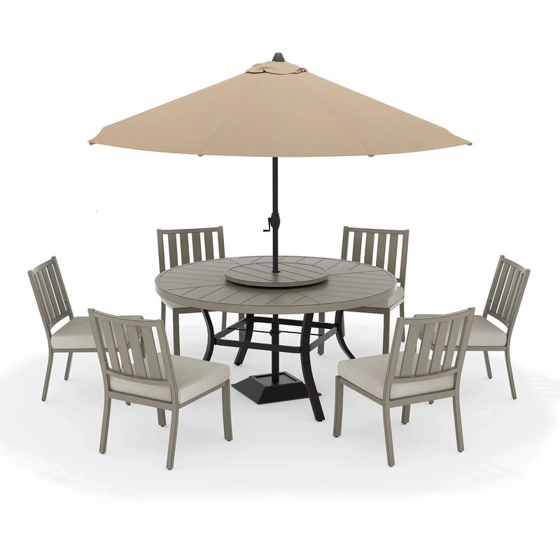 PEAKHOME Azur Patio 8PCS Round Dining Set With Lazy Susan and Sunbrella Umbrella And Cushion