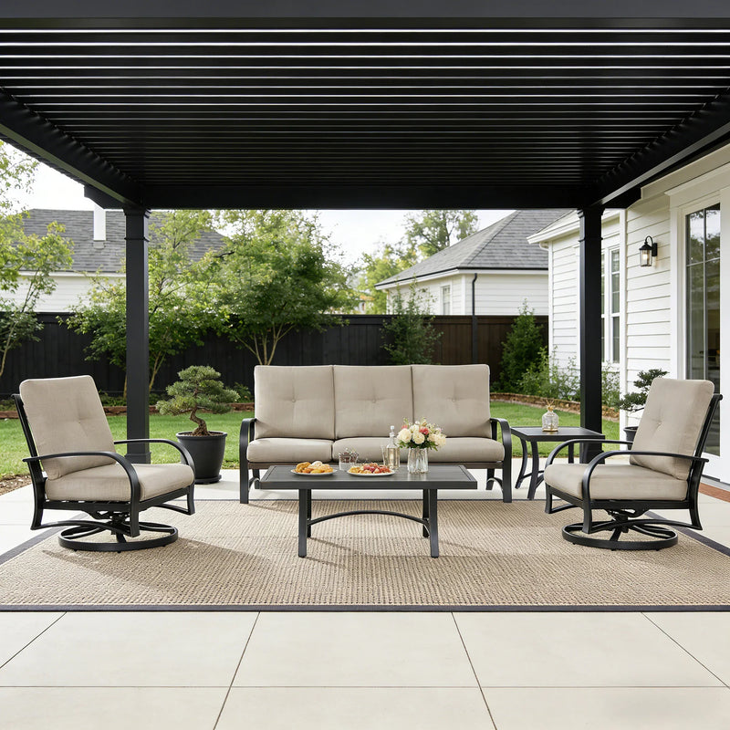 Chamber 5 Pieces Aluminum Outdoor Furniture Sofa Sets with Sunbrella® Cushions