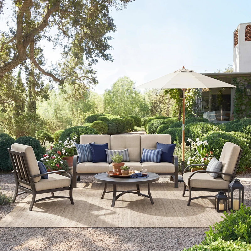Chamber Aluminum Outdoor Sofa and 2 Chairs with Round Coffee Table