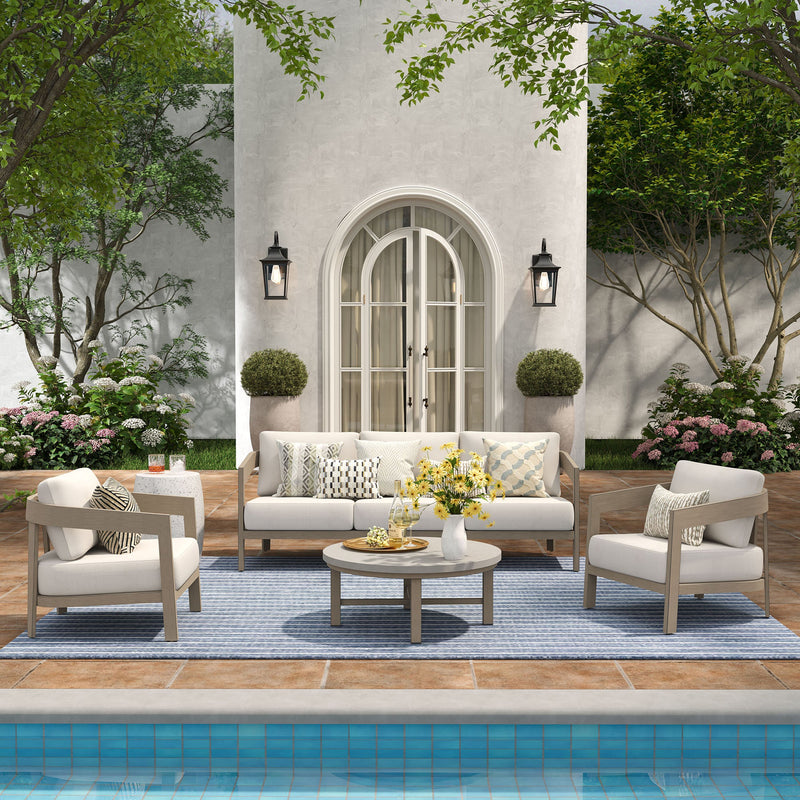 Harmonti 4-Piece Patio Conversation Set with Composite Concrete Round Coffee Tables