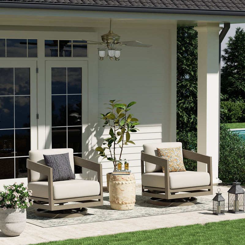 PEAKHOME Harmonti Outdoor Aluminum Swivel Club Chair With Cushions Set of 2