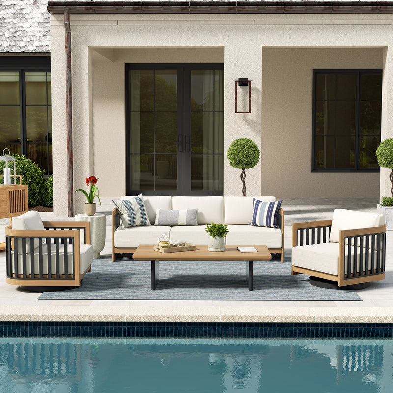 Sereno Outdoor Sofa and 2 Swivel Chairs with Rectangular Coffee Table