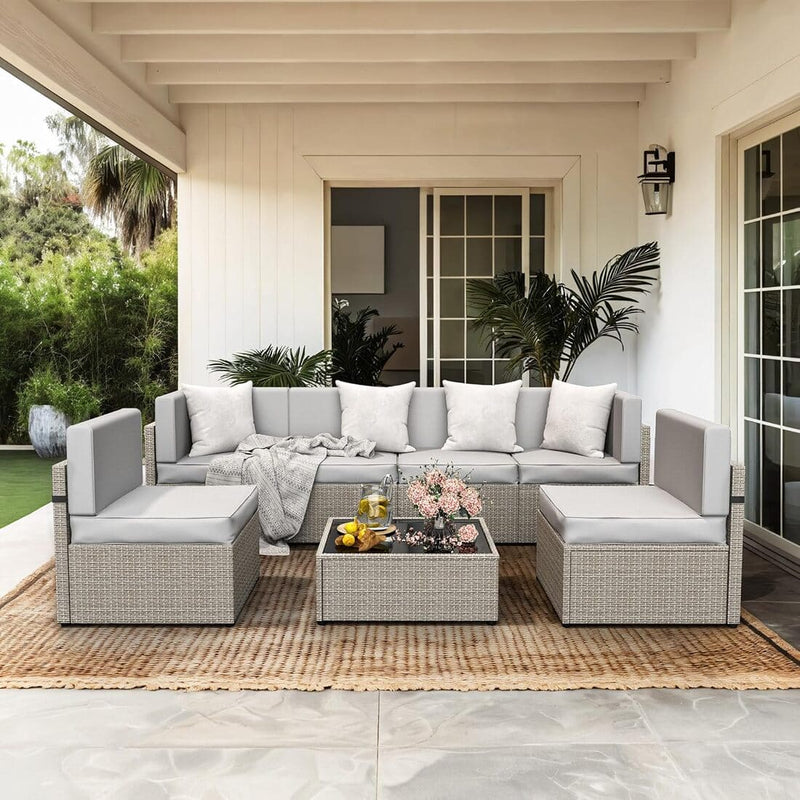 Pamapic Rattan Outdoor Sectional Couch Set  (7 Pieces)
