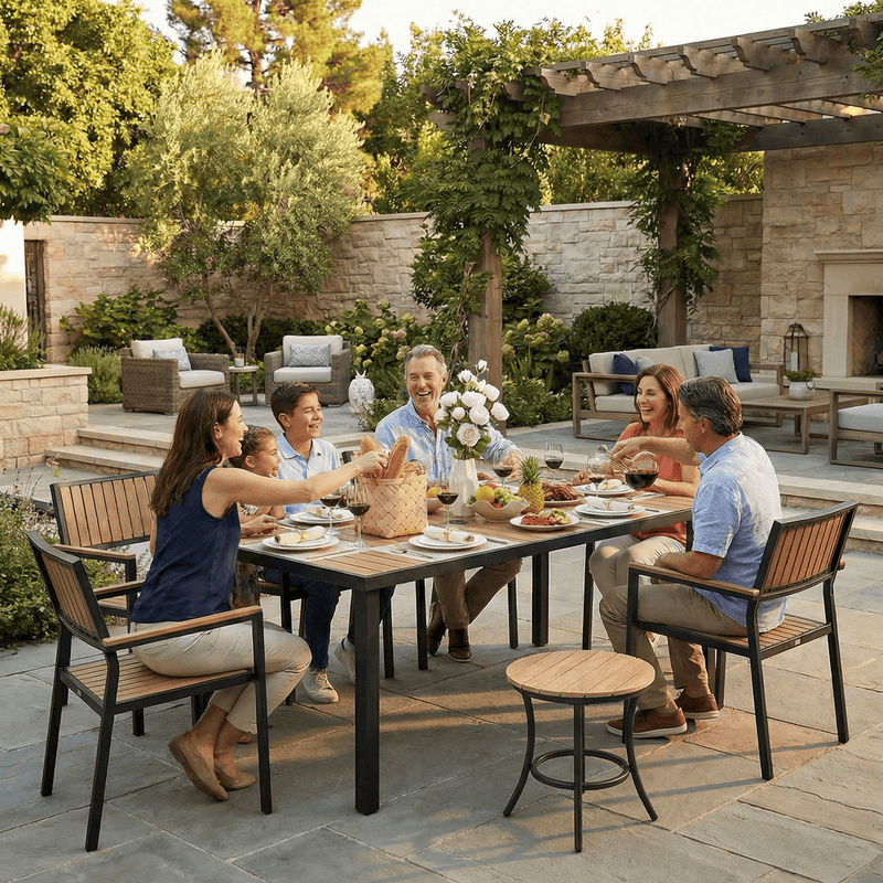 Pamapic Aluminum and Plastic-Wood Outdoor Dining Table Set