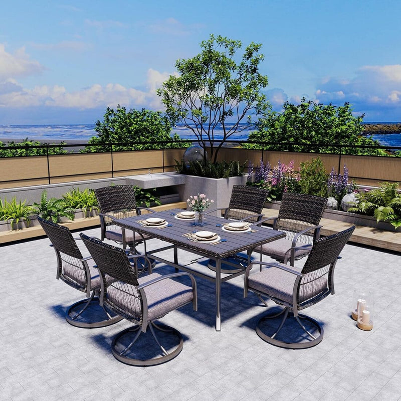 Pamapic Dining Table with 6 Swivel Chairs (7 Pieces)