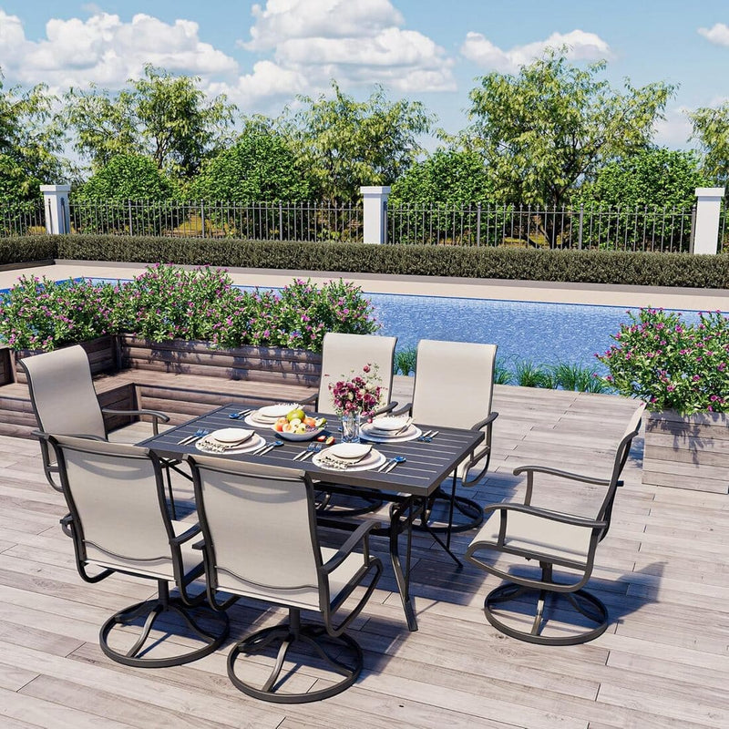 Pamapic Textilene Dining Table with 6 Swivel Chairs (7 Pieces)