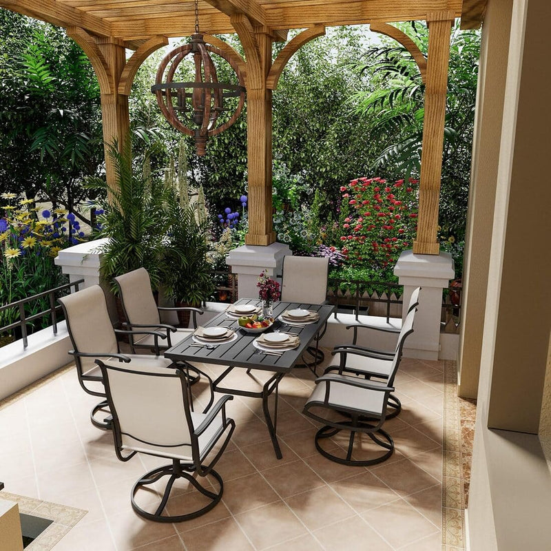 Pamapic Textilene Dining Table with 6 Swivel Chairs (7 Pieces)