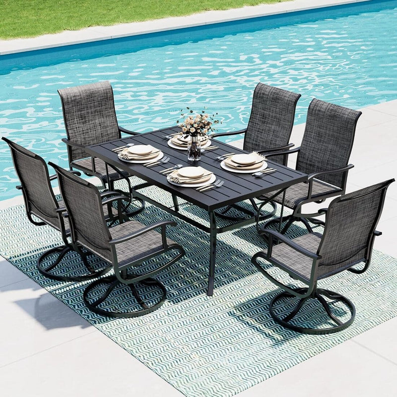 Pamapic Textilene Dining Table with 6 Swivel Chairs (7 Pieces)