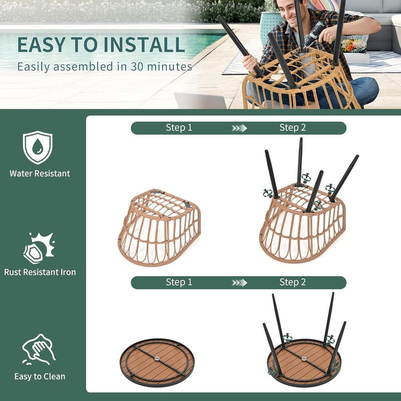 Pamapic Patio Round Dining Set with Wood Table Top & Wicker Rattan Chairs