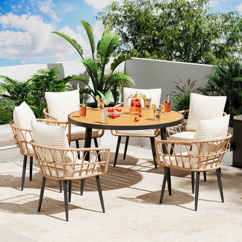Pamapic Patio Round Dining Set with Wood Table Top & Wicker Rattan Chairs