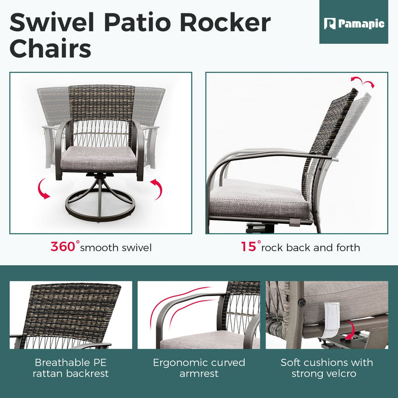 Pamapic Outdoor Dining Table with 4 Swivel Chairs (5 Pieces)
